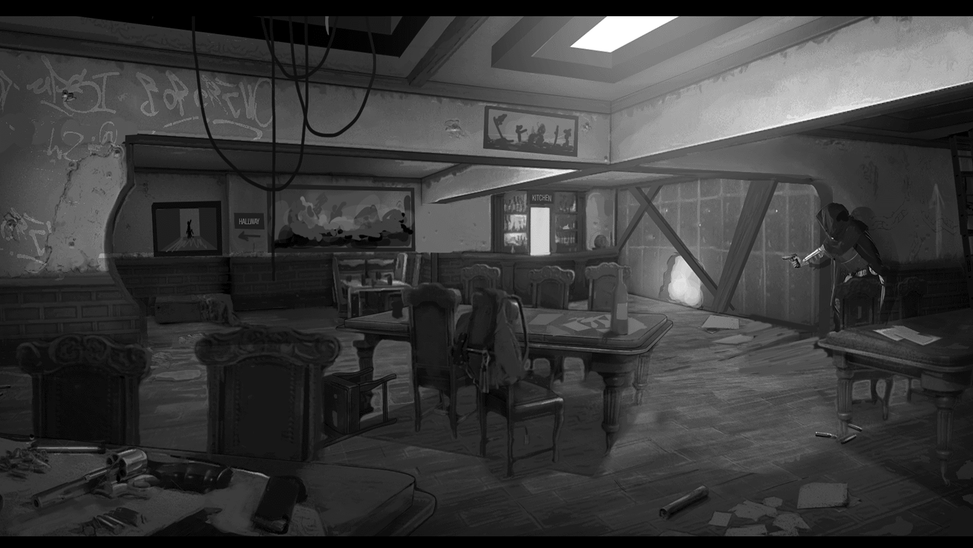 Concept art showing a room in the map